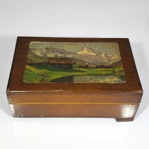 Antique Beautiful Wood Music Handcrafted Jewelry Box Made In Switzerland